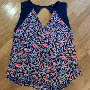 Lucky Brand sz L Floral Tank w/Lace upper
